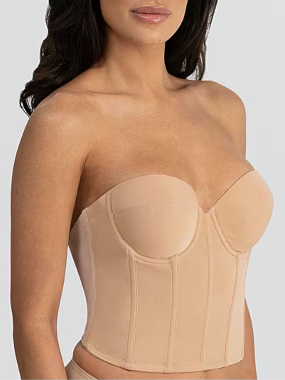 NWT Dominique Strapless Low Back Bustier or Bra- Mocha 34DD